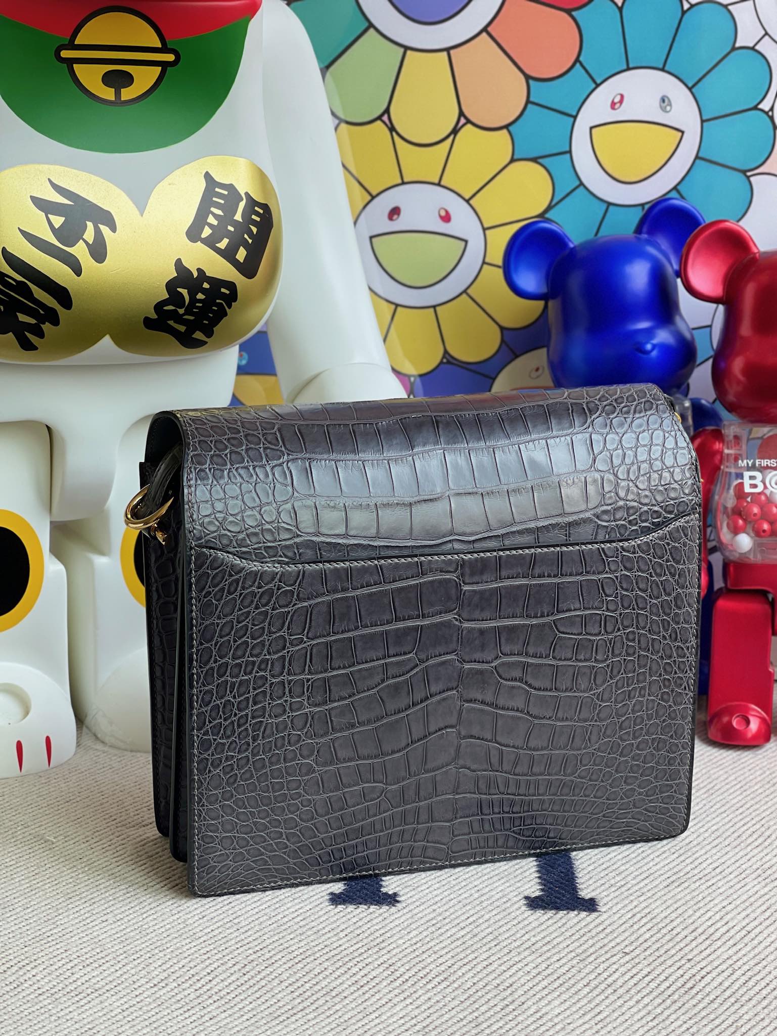 에르메스 룰리스23 블랙 그레이 금장 악어가죽